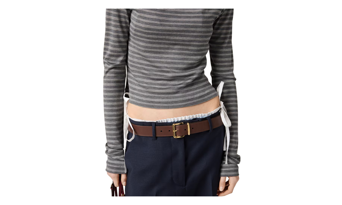 Miu Miu Striped Jersey Top WMNS "Slate Grey / White" MT2275 6447 F0I13