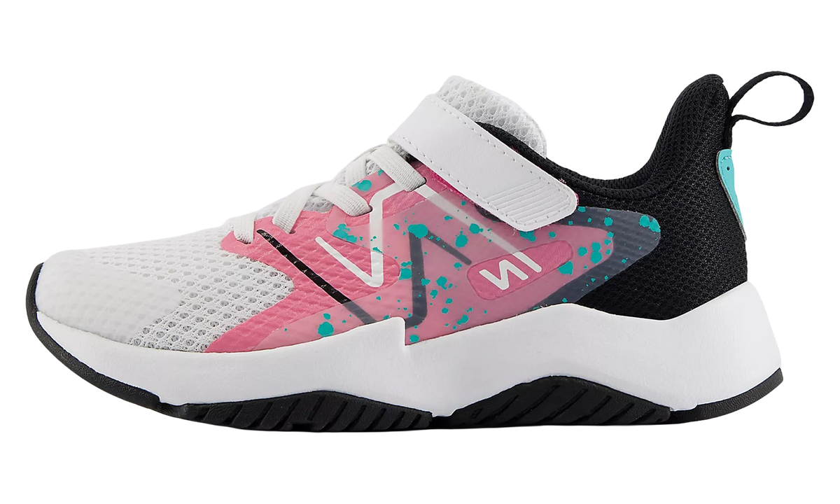NEW BALANCE Rave Run v2 Bungee Lace with Top Strap PS "White Real Pink Paint Splatter" YTRAVFP2 XW