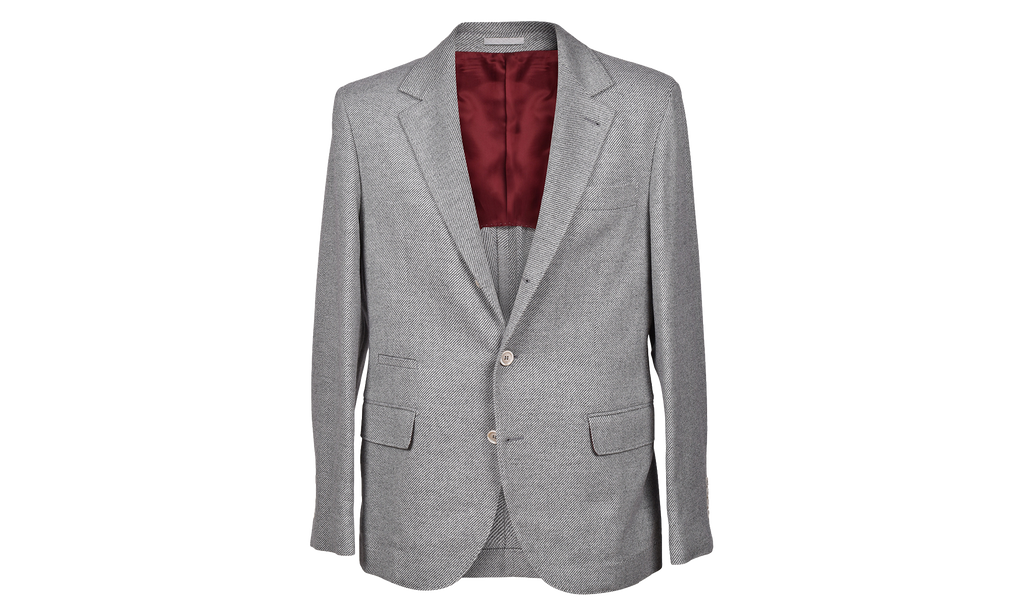 BRUNELLO CUCINELLI Cashmere Blend Herringbone Blazer "Gray" BRUN607