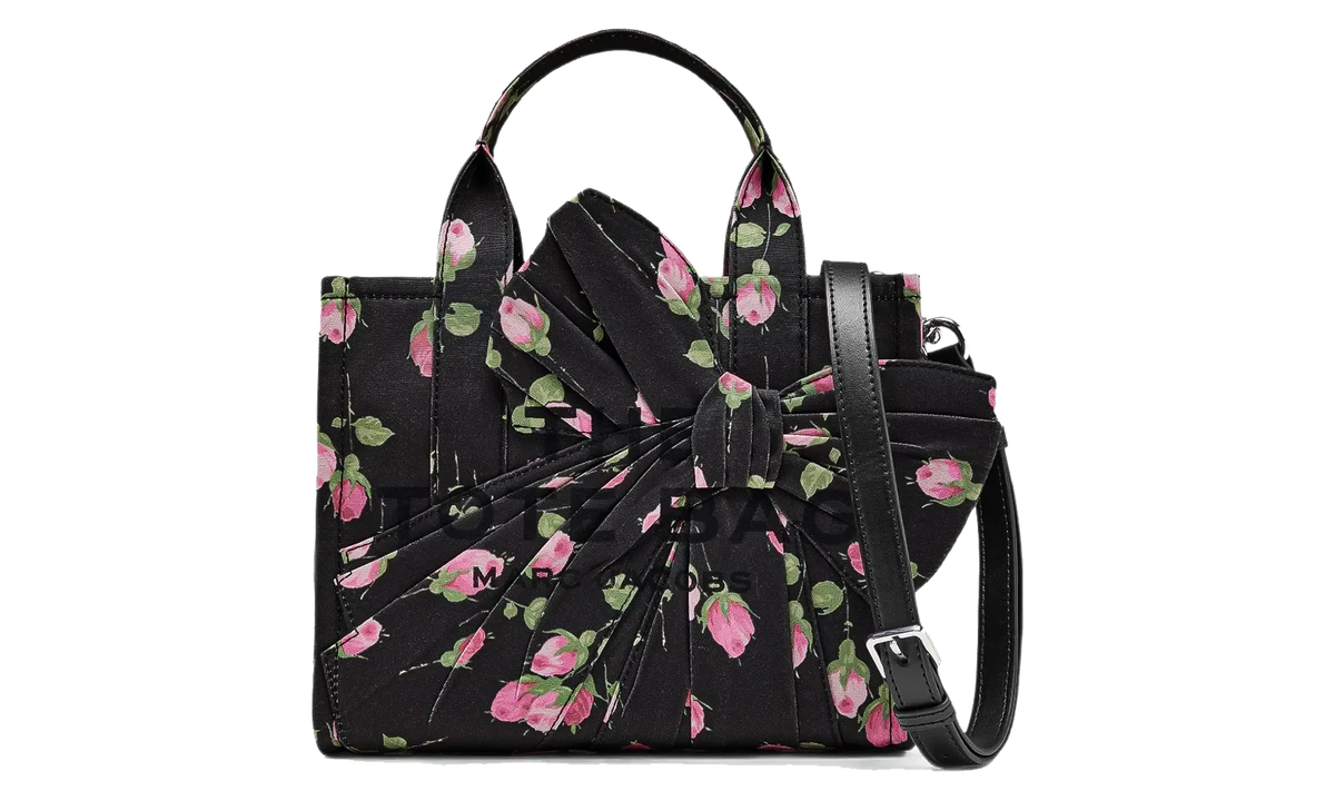 Marc Jacobs Small The Vintage Floral Oversized Bow Canvas Tote Bag "Black" 2F6HTT041H02 002
