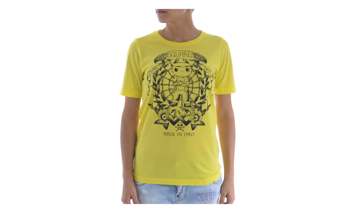 Dsquared2 Dean Dan Printed Cotton T-Shirt "Yellow" S72GC0979-S21600-172