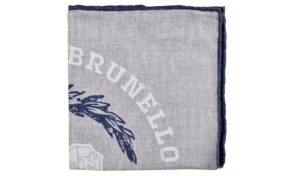 BRUNELLO CUCINELLI Monogram Emblem Pocket Square "Grey / Navy" BRUN028