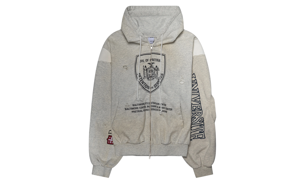 PROTOCOL INDEX Reconstructed Zip-Up Hoodie "Grey / White" PI00023