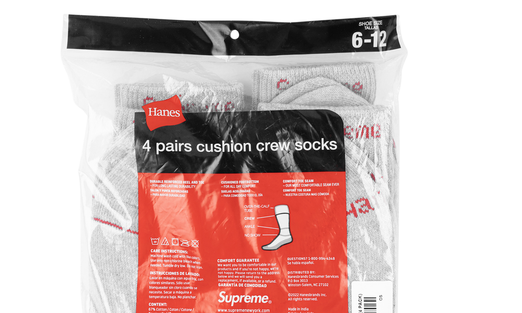 Supreme Hanes Crew Socks "(4 Pack) Heather Grey" SU488