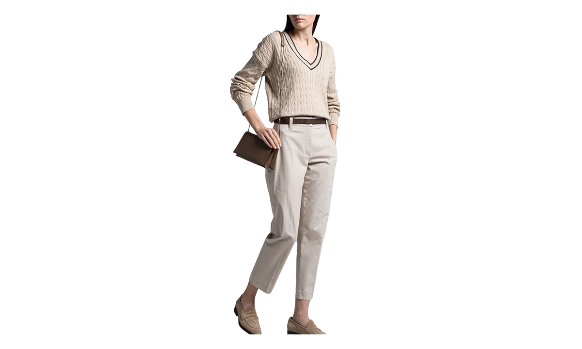 Brunello Cucinelli Slim Cotton Trousers With Front Crease WMNS "Nero" BRUN1365