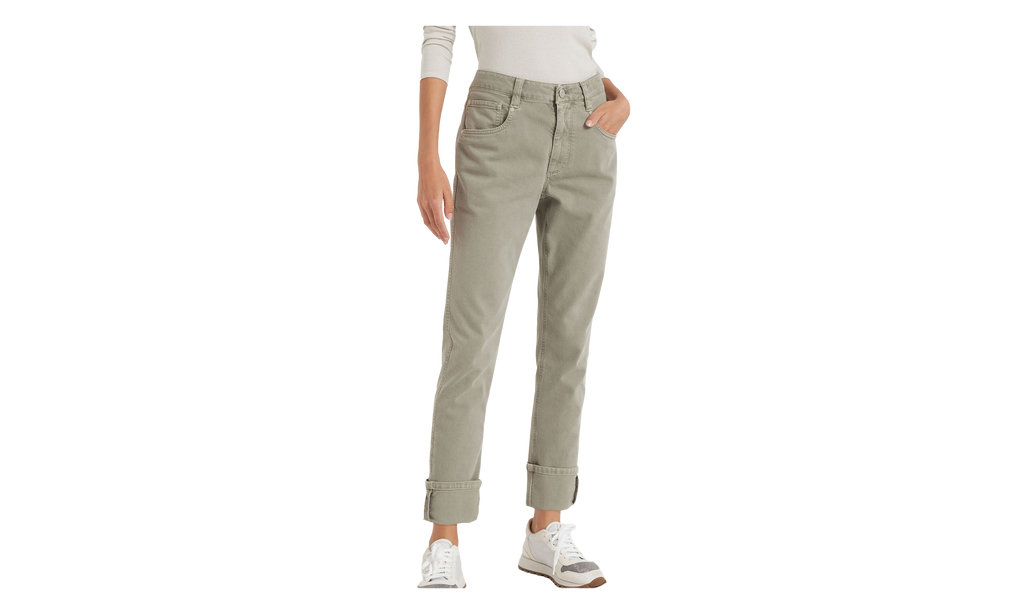 Brunello Cucinelli Safari Cotton Straight Trousers With Cuffs WMNS "Green Safari" BRUN1330