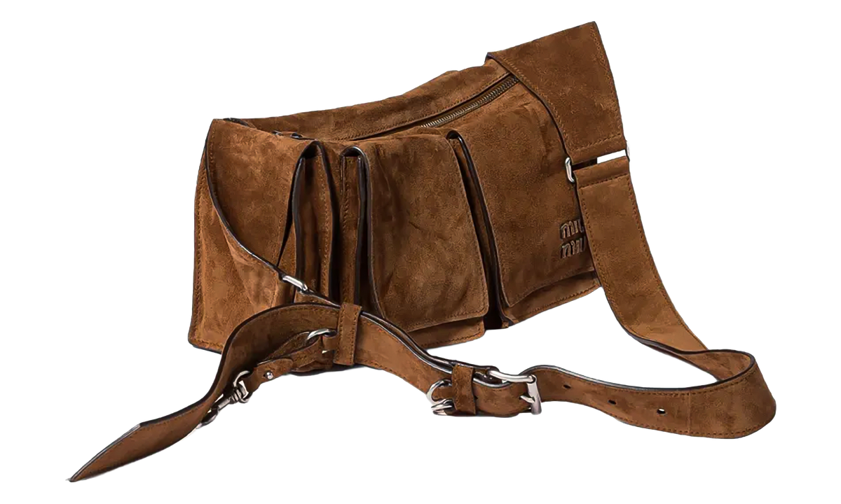Miu Miu Utilitaire Suede Shoulder Bag "Cocoa Brown" 5BC205 2CSS F0324