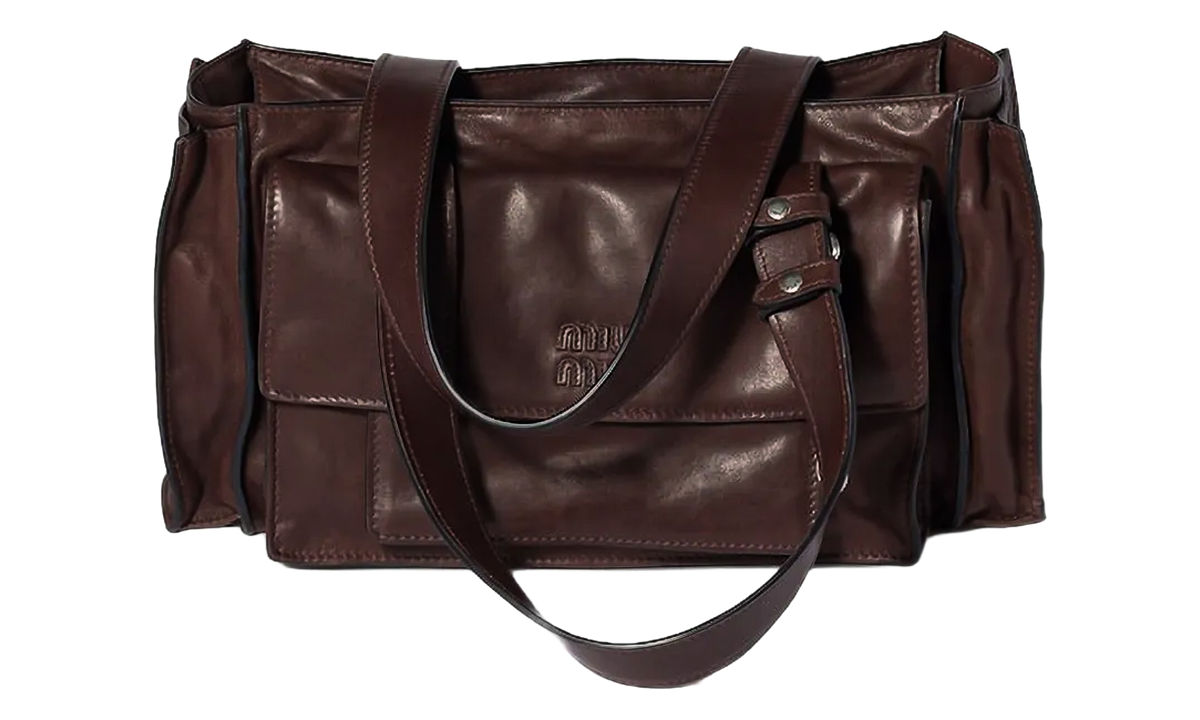 Miu Miu Utilitaire Nappa Leather Shopping Bag "Sienna" 5BG335 2G7Q F0038