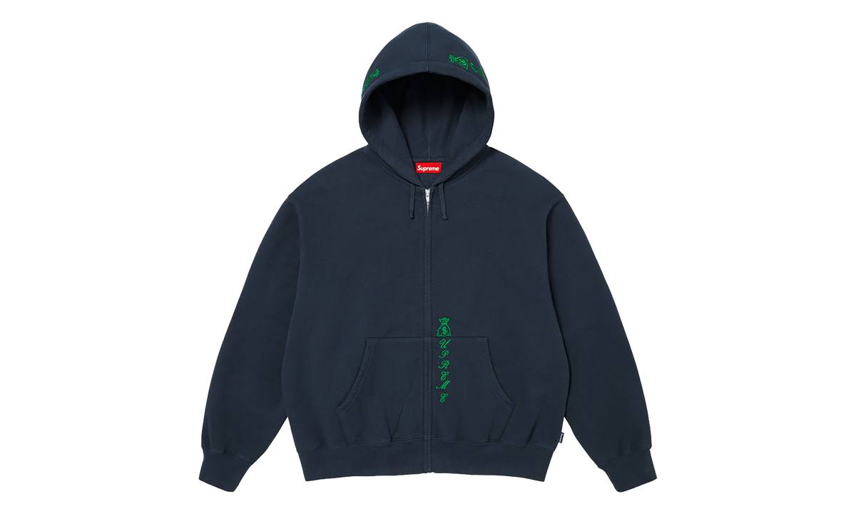 SUPREME God Over Money Zip Up Hooded Sweatshirt "FW26 - Navy" SU28463