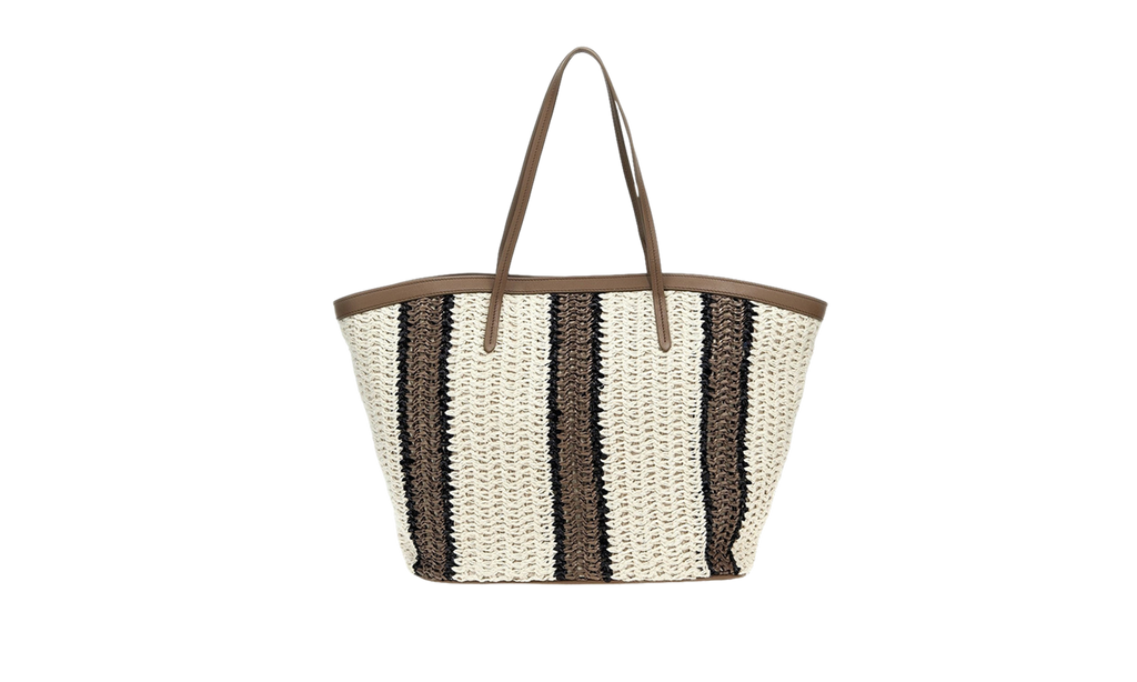 Brunello Cucinelli Striped Woven Tote Bag WMNS "White Beige / Nero / Fango" BRUN1456