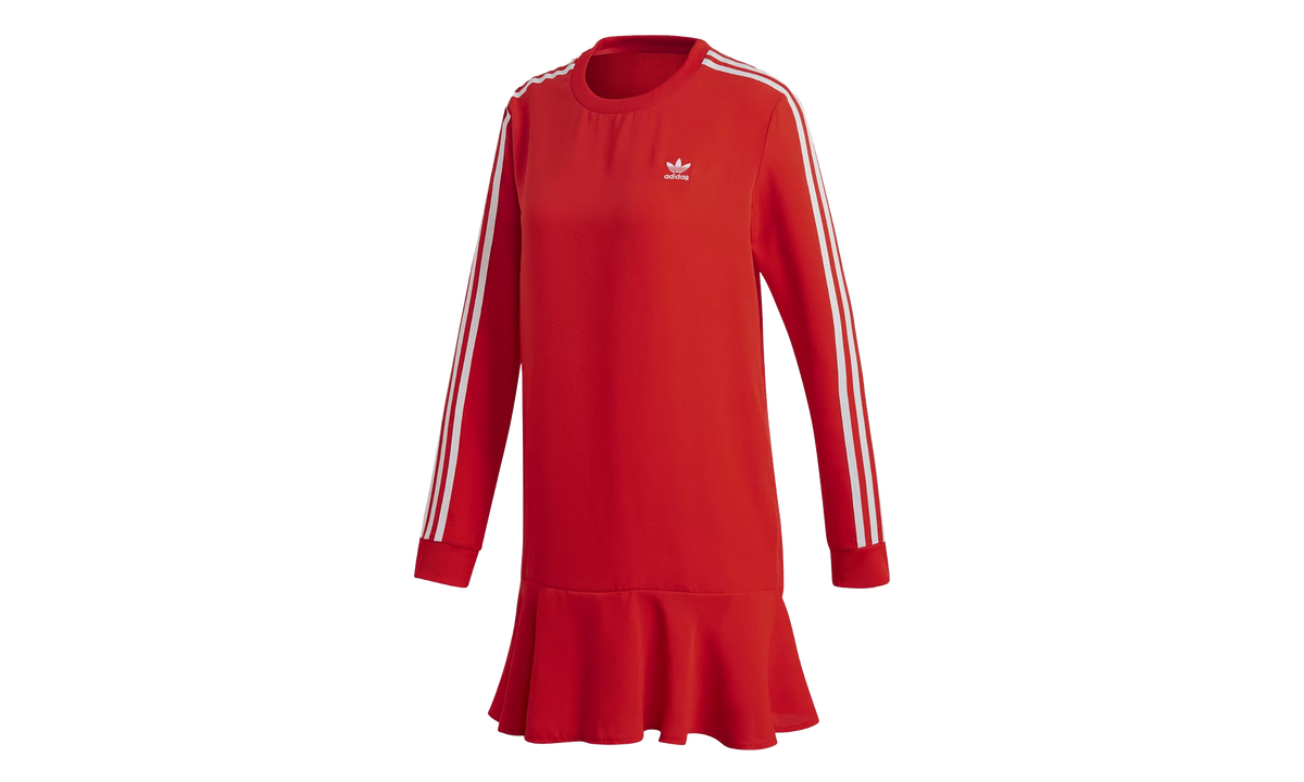 Adidas 3 Stripe Long Sleeve Dress WMNS "Red" DW3880