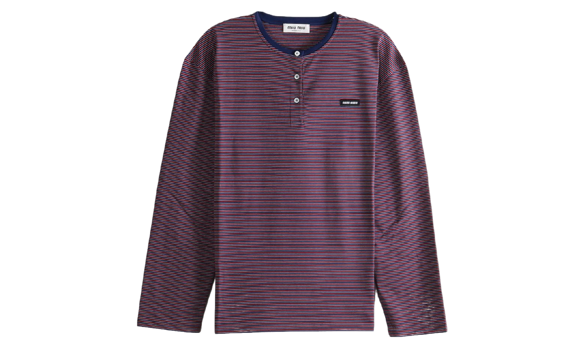 Miu Miu Striped Jersey T-Shirt WMNS "Navy Blue / Garnet" MJLA72 14RT F05OP