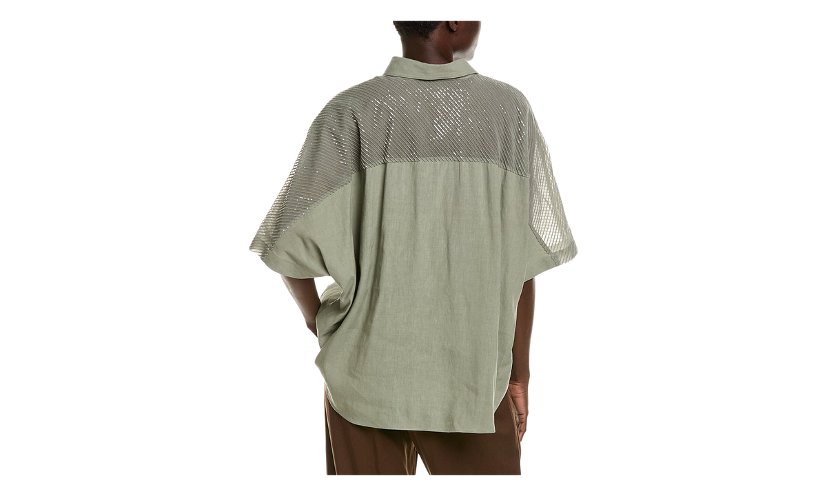 BRUNELLO CUCINELLI Shirt With Sheer Sequined Yoke WMNS "Sage" BRUN1431