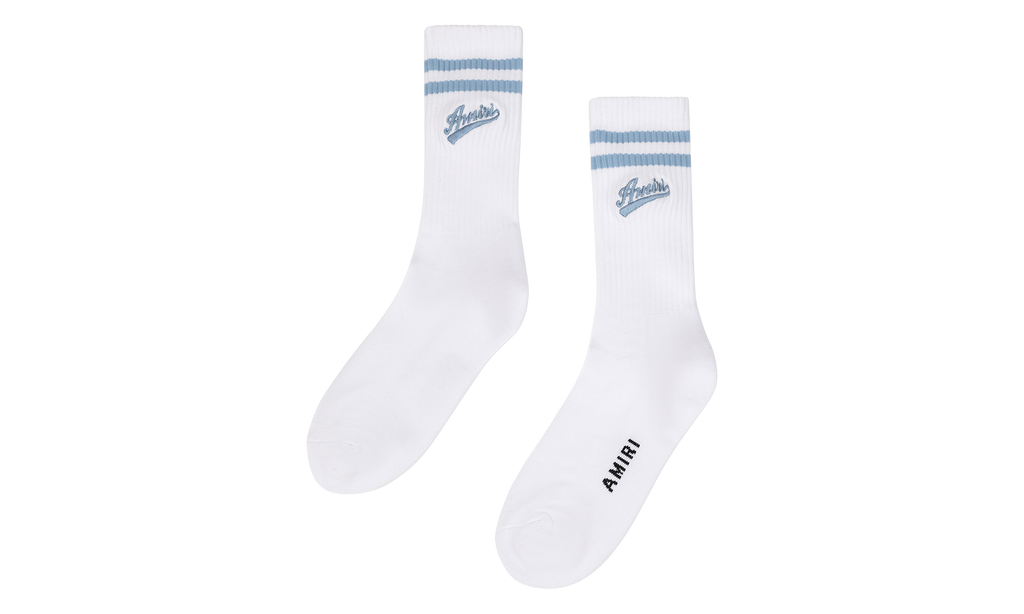Amiri Varsity Script Socks "White / Baby Blue" SS23MHR003 BLUE