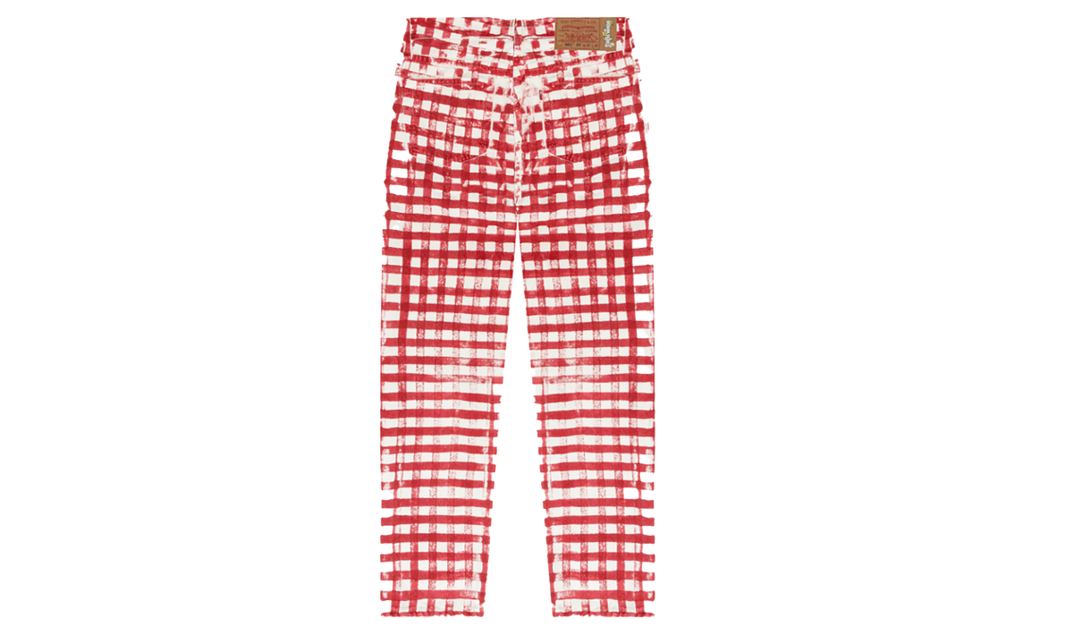 Denim Tears Hand Painted Picnic Plaid 501 Pants "Red / White" DT225