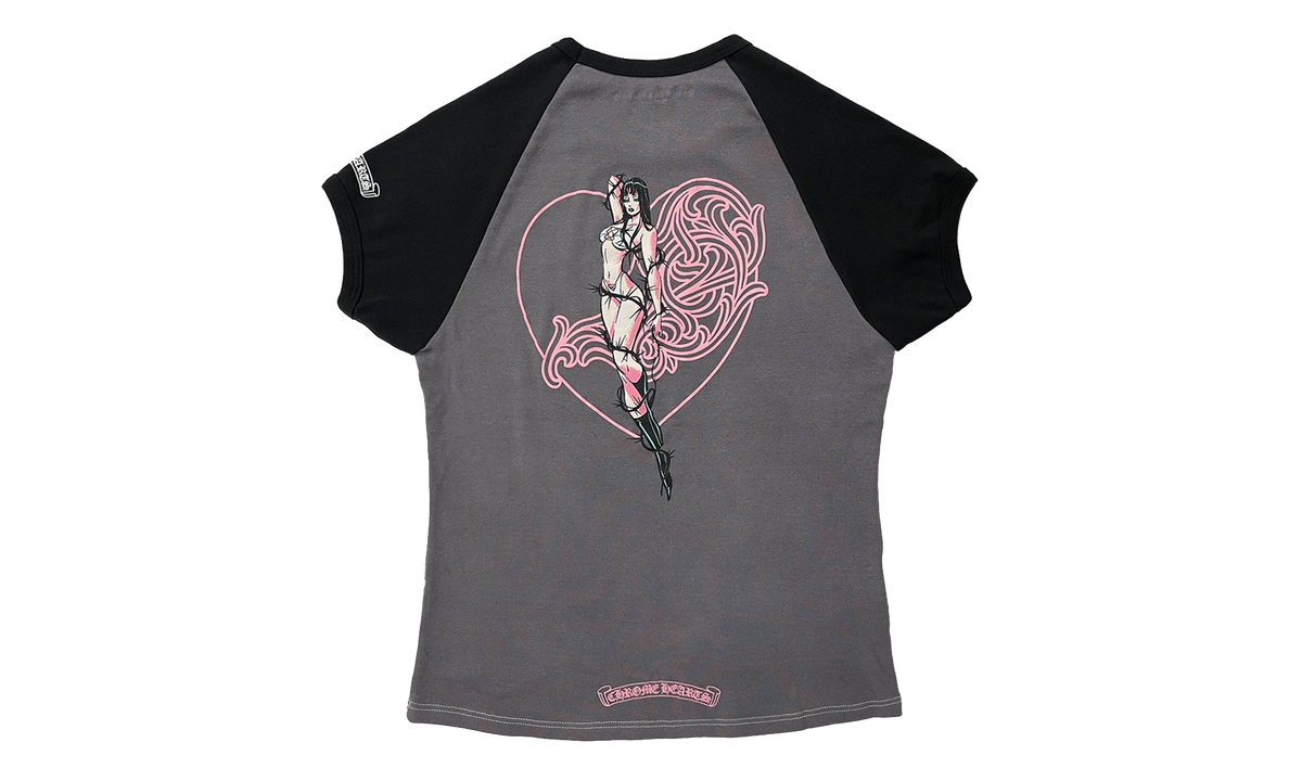 Chrome Hearts Deadly Doll Vine Heart Cropped T-Shirt "Grey / Pink" CHRM1091