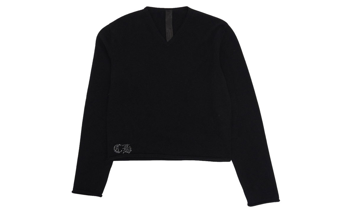 Chrome Hearts Rhinestone Hairy Cross Cashmere V-Neck Sweater WMN "Black" CHRM1782