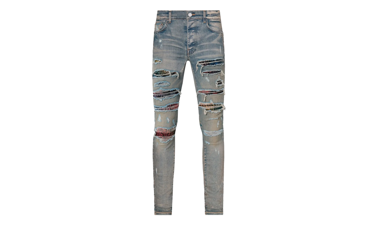 Amiri Rainbow Bandana Patch Thrasher Jeans "Clay Indigo" MDS021 408