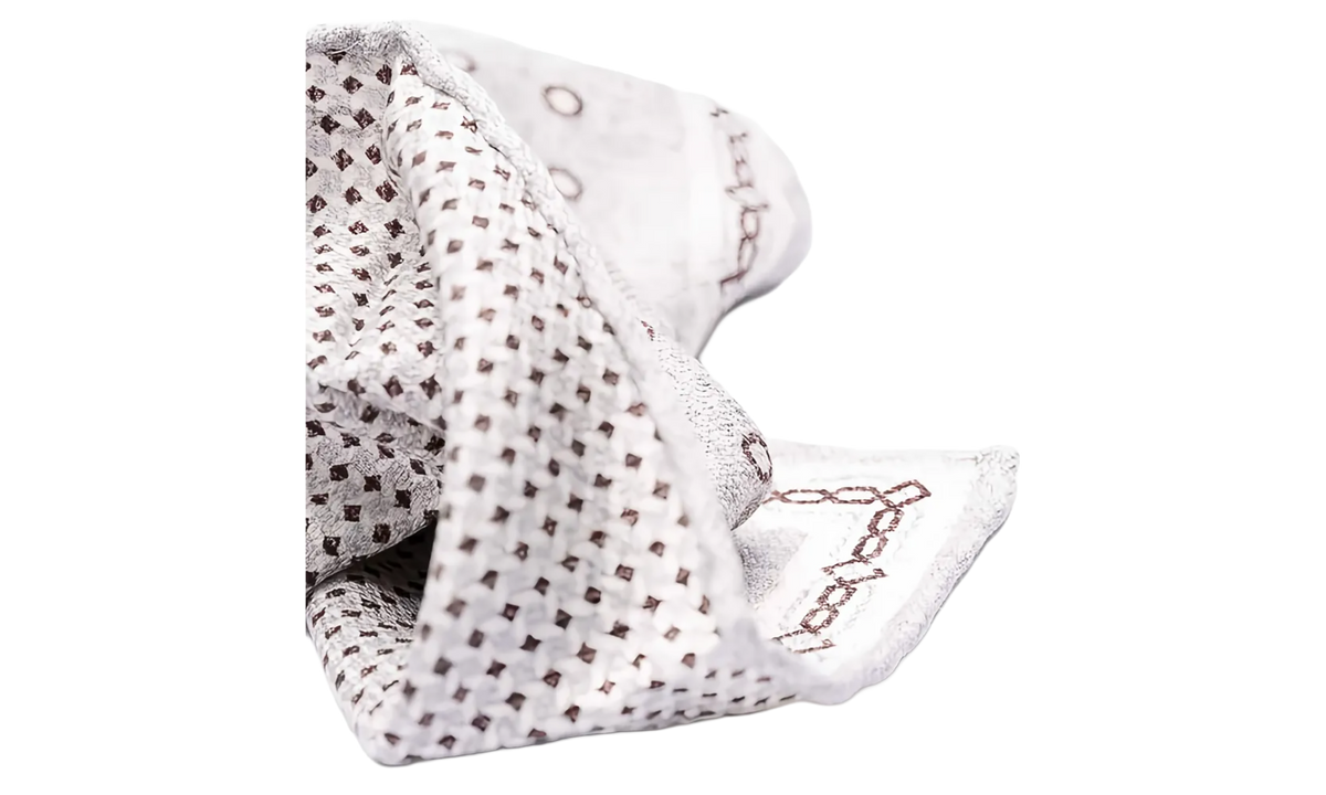 BRUNELLO CUCINELLI Geometric-Pattern Silk Pocketsquare "White and Brown" BRUN1013