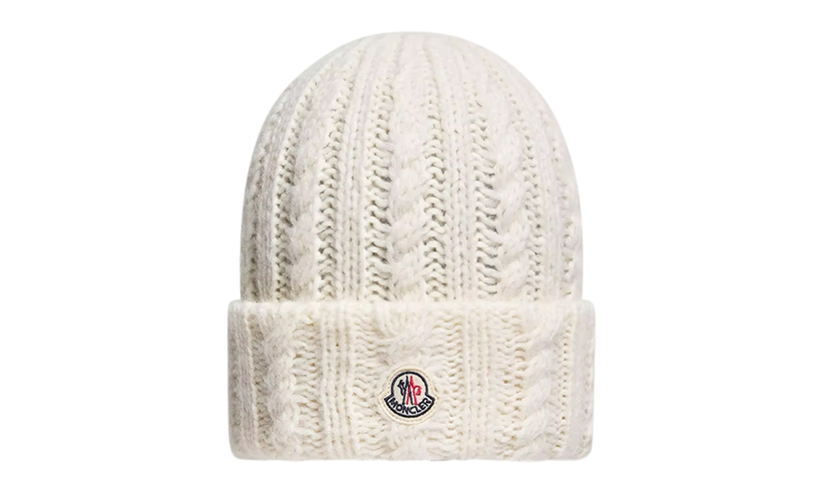 MONCLER Cable Knit Wool Blend Beanie "White" MON132