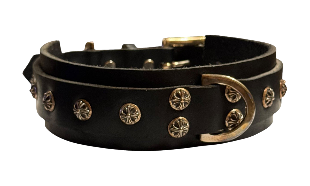 Chrome Hearts Studded Leather 18 Inch Dog Collar "Black / Silver" CHRM1207