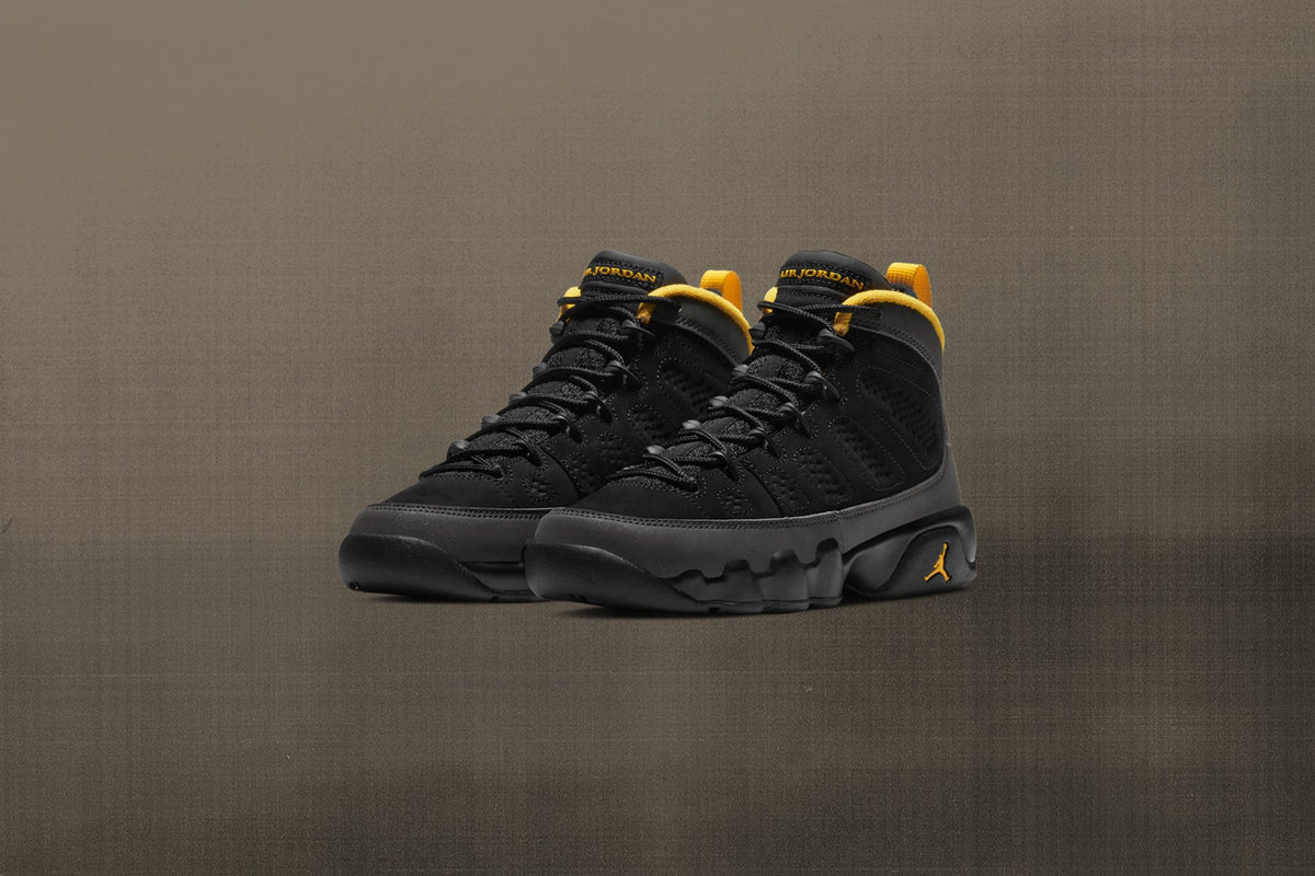 Air Jordan 9 Retro (GS) "University Gold" - Black/Dark Charcoal