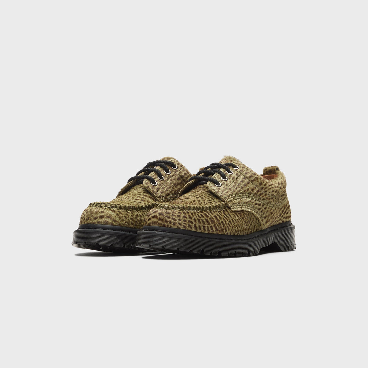 Dr. Martens Lowell Hair On Leather Moc Toe - Olive Green / Pebble Emboss