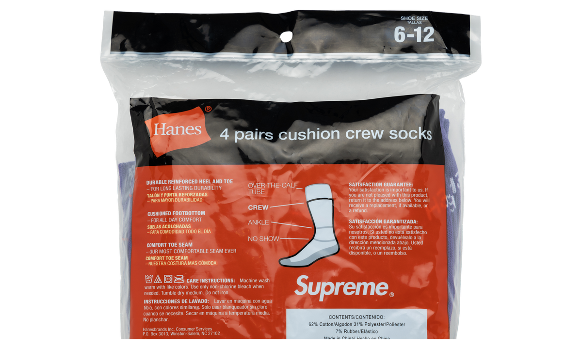 Supreme Hanes Crew Socks 4-Pack "SS21" SU10188