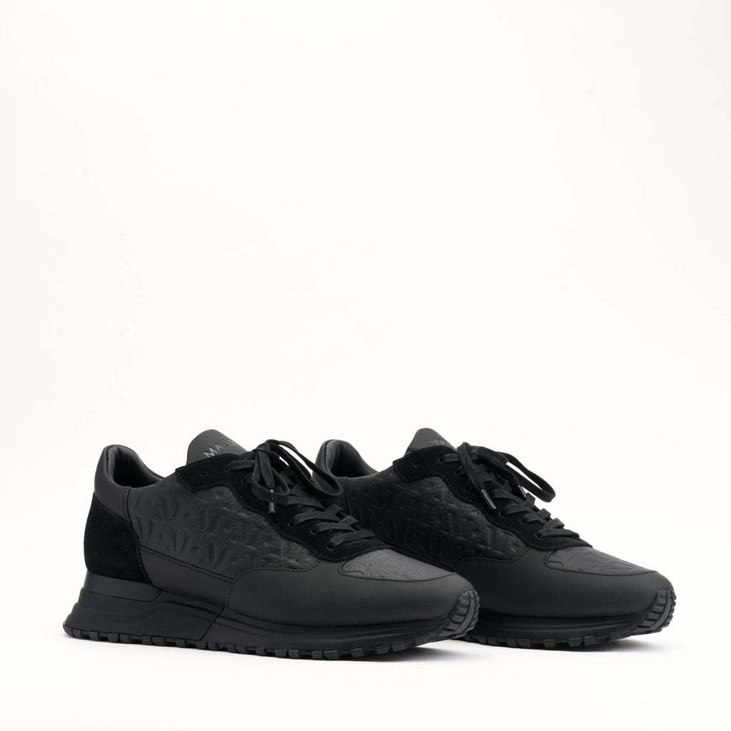 Mallet London MALLET Popham Men's Black Tumbled Leather Monogram Trainers