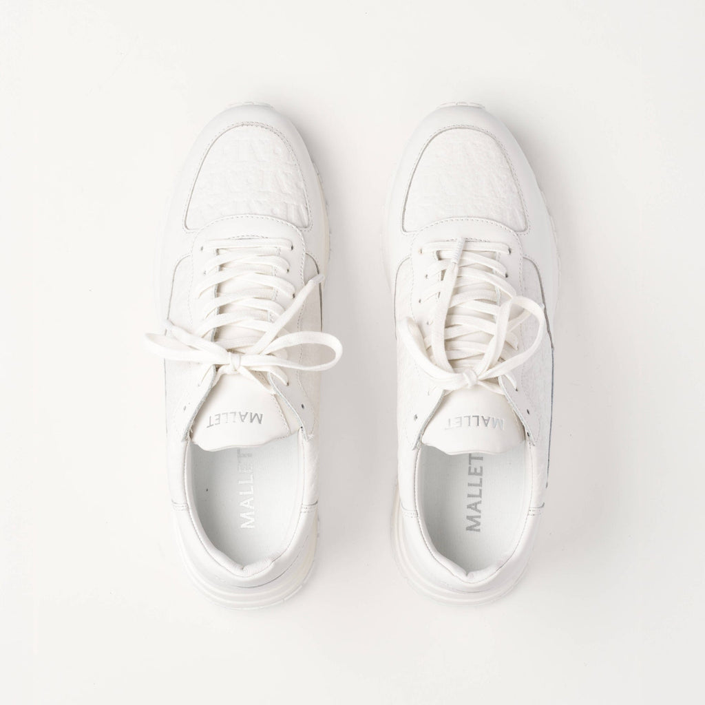 Mallet London MALLET Popham Men's White Tumbled Leather Monogram Trainers