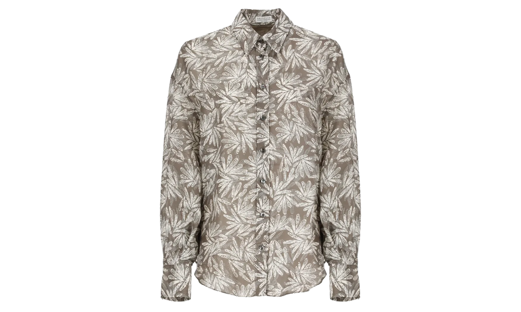 BRUNELLO CUCINELLI Patterned Button-Up Shirt WMNS "Chocolate Beige" BRUN382