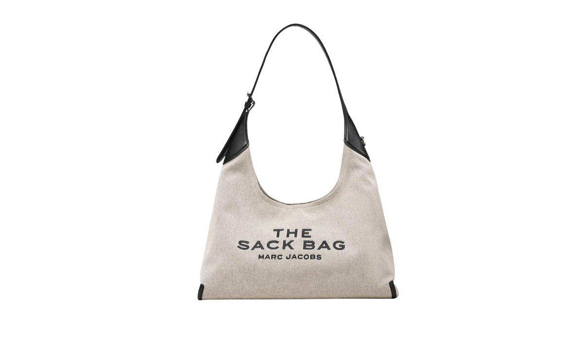 Marc Jacobs Canvas Leather Belted Sack Bag "Ivory / Black" 2S6HSH003H02 117