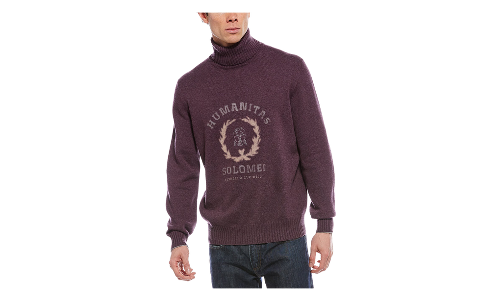 BRUNELLO CUCINELLI Turtleneck Sweater With Emblem "Maroon" BRUN583