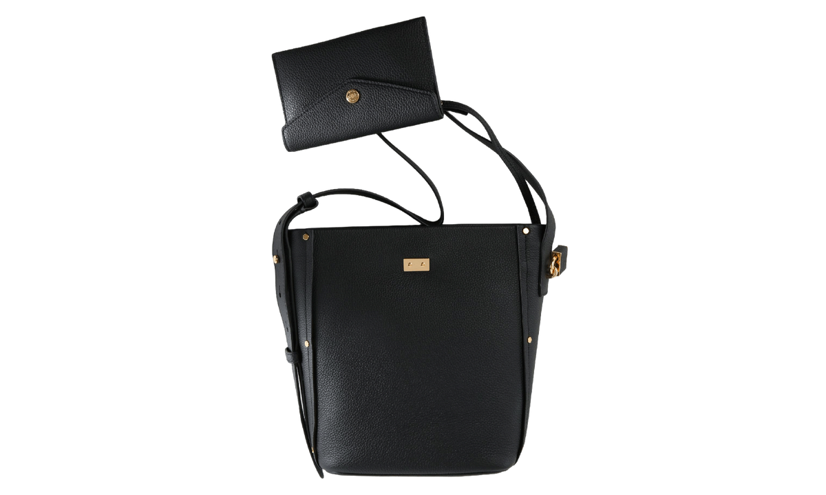 Tory Burch Medium Lock Slim Bucket Bag "Black" 183044 001