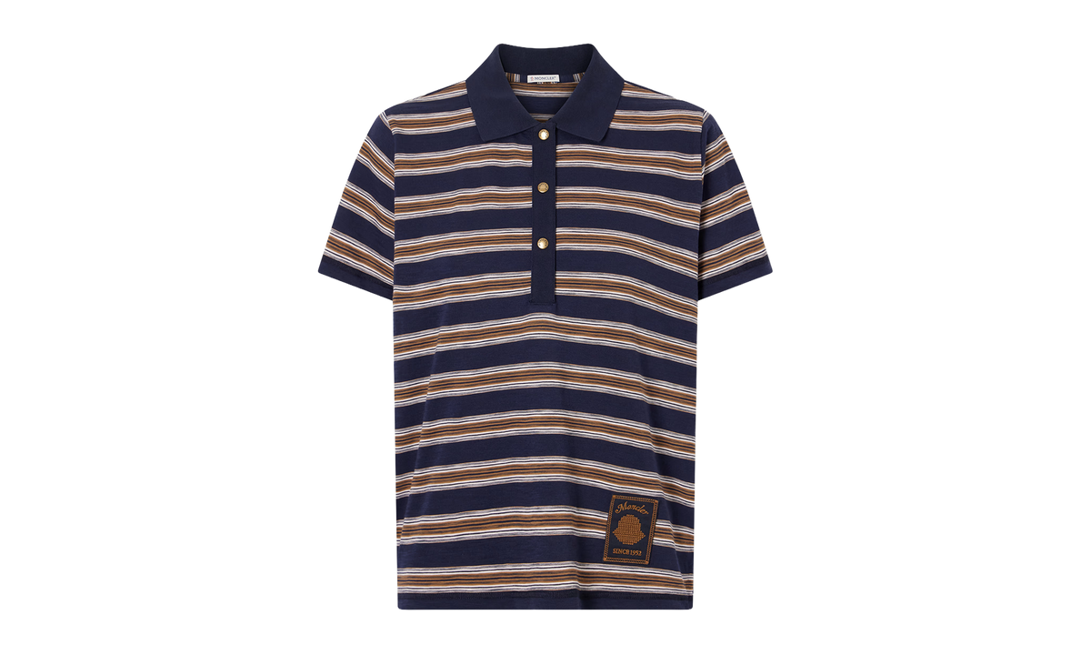 MONCLER Striped Cotton Polo Shirt WMNS "Blue and Brown" MON98
