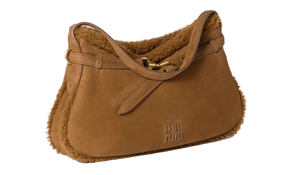 Miu Miu Sacca Camoscio Shearling Handbag "Cacao" 5BC181 2IDK F0324