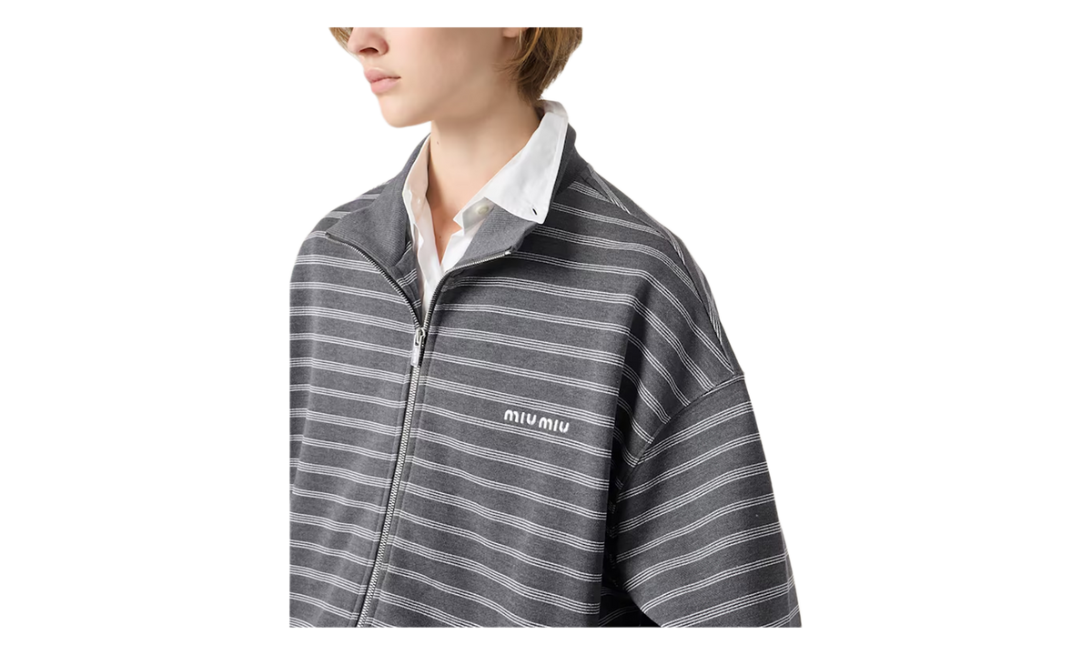 Miu Miu Striped Cotton Fleece Jacket WMNS "Grey / White" MJLA69 174V F052N