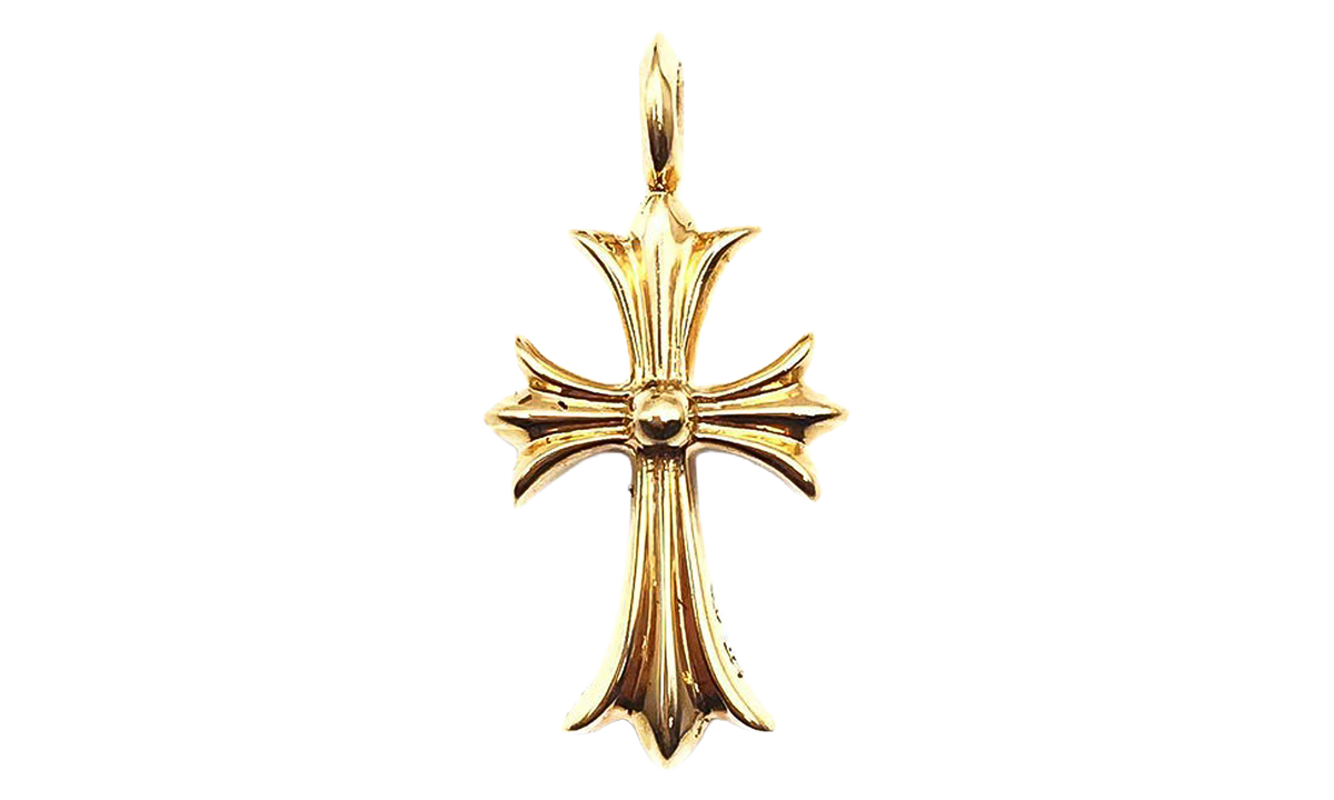 CHROME HEARTS 22K Gold Blue Saphire Tiny Cross Pendant "Gold" CHRM1828
