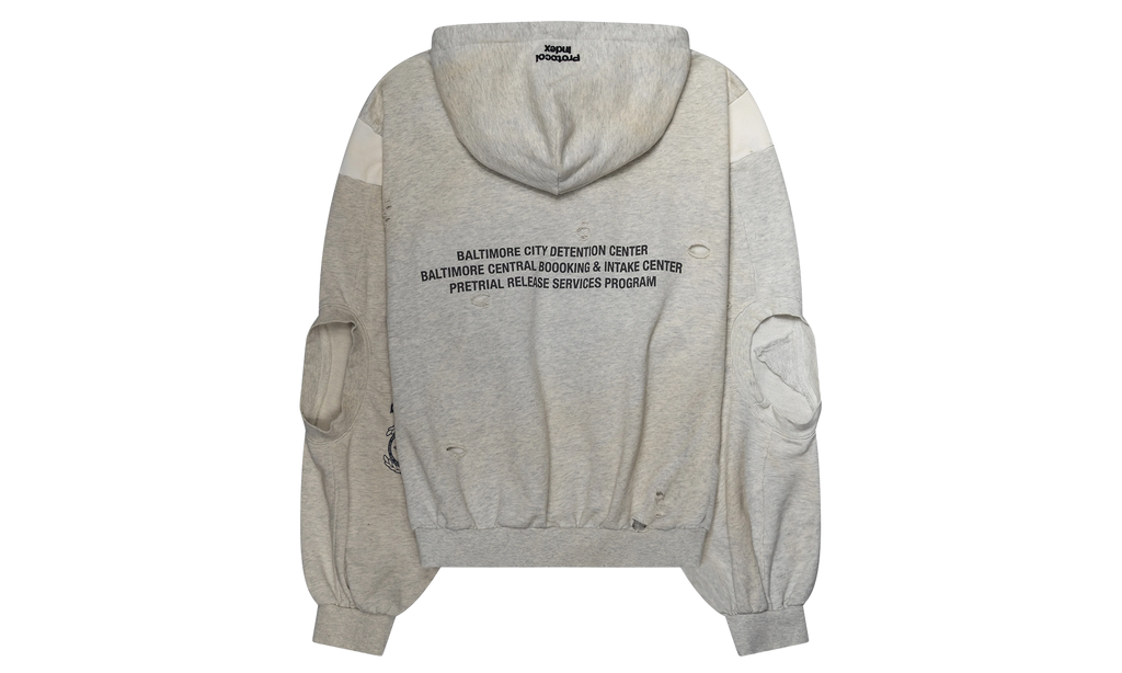 PROTOCOL INDEX Reconstructed Zip-Up Hoodie "Grey / White" PI00023