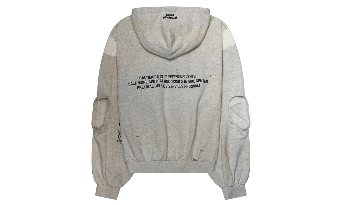 PROTOCOL INDEX Reconstructed Zip-Up Hoodie "Grey / White" PI00023