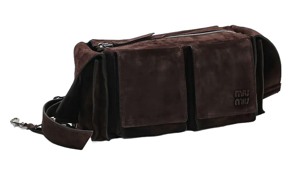 Miu Miu Utilitaire Suede Shoulder Bag "Dark Brown" 5BC205 2CSS F0003