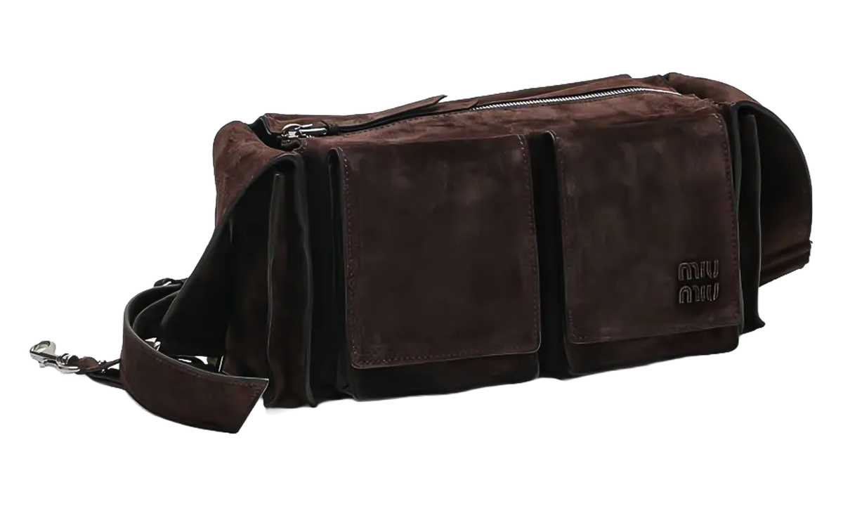 Miu Miu Utilitaire Suede Shoulder Bag "Dark Brown" 5BC205 2CSS F0003