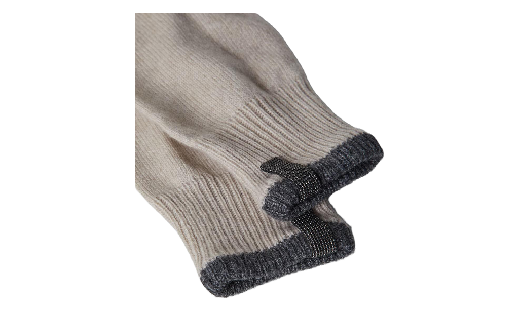 BRUNELLO CUCINELLI Knit Gloves With Contrast Trim WMNS "Beige" BRUN105