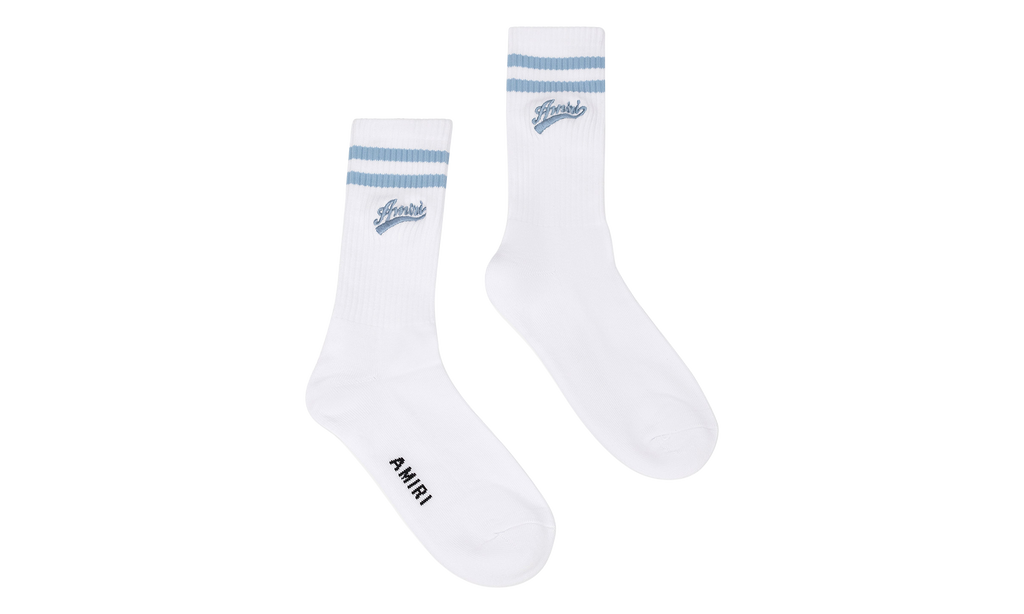 Amiri Varsity Script Socks "White / Baby Blue" SS23MHR003 BLUE