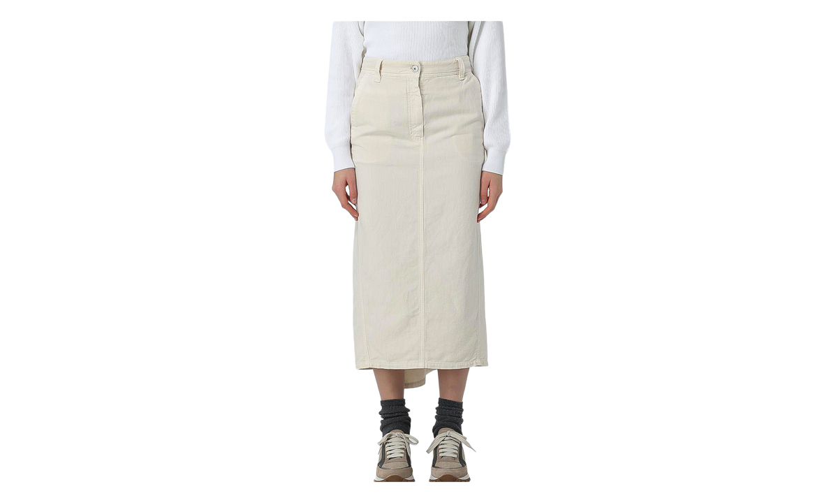 Brunello Cucinelli Cotton Linen Midi Skirt WMNS "Gesso" BRUN1327