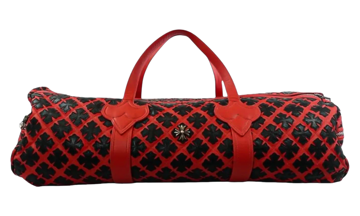 Chrome Hearts All Over Crosses Leather Duffle Bag "Red / Black" CHRM1846
