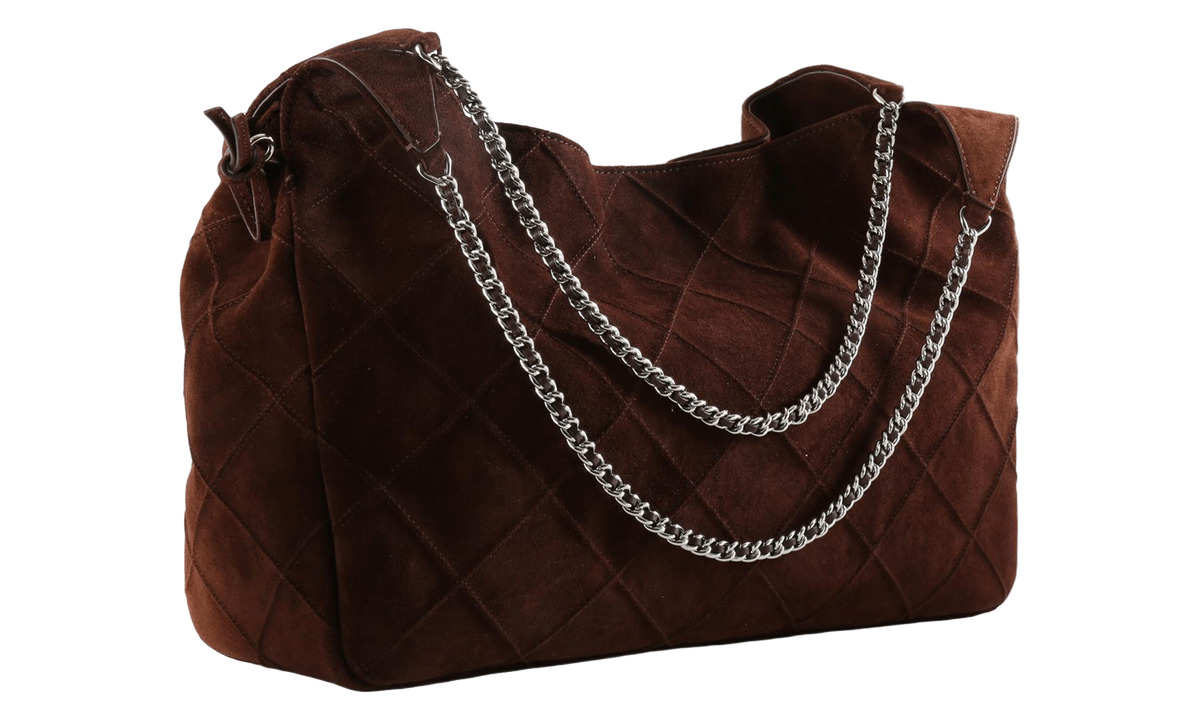 Tory Burch Large Fleming Suede Shoulder Bag "Dark Cocoa" 182926 200