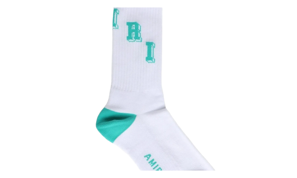 Amiri Collegiate Tube Socks "White / Teal" PF23MHR003 535