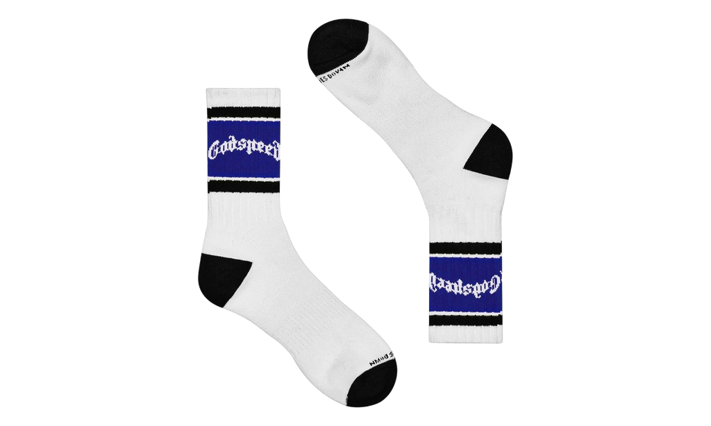 Godspeed New York Og Logo Striped Socks "White / Blue" GS231