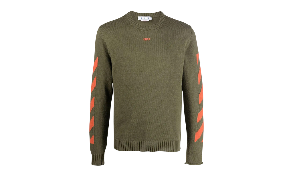 Off-White Diagonal Arrow Knit Crewneck "Army Green" OMHE023F22KNI00